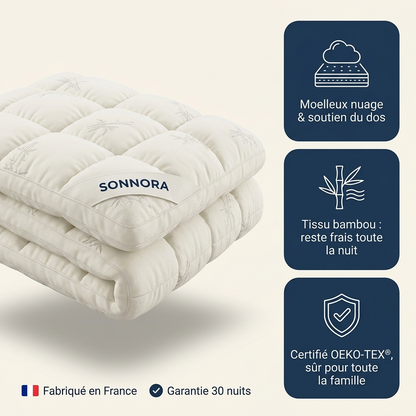 Sonnora™ | Surmatelas bambou 3D, moelleux nuage fraîcheur toute la nuit