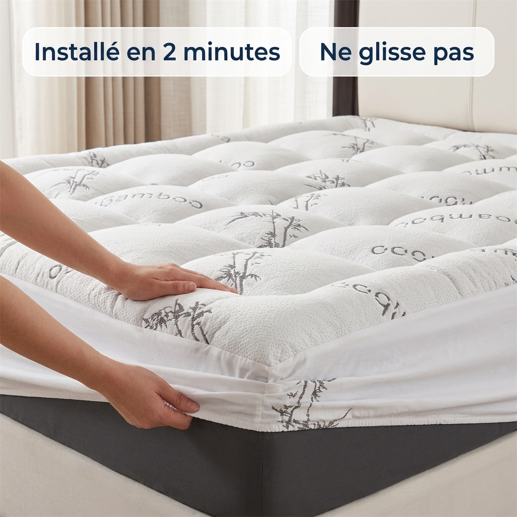 Sonnora™ | Surmatelas bambou 3D, moelleux nuage fraîcheur toute la nuit