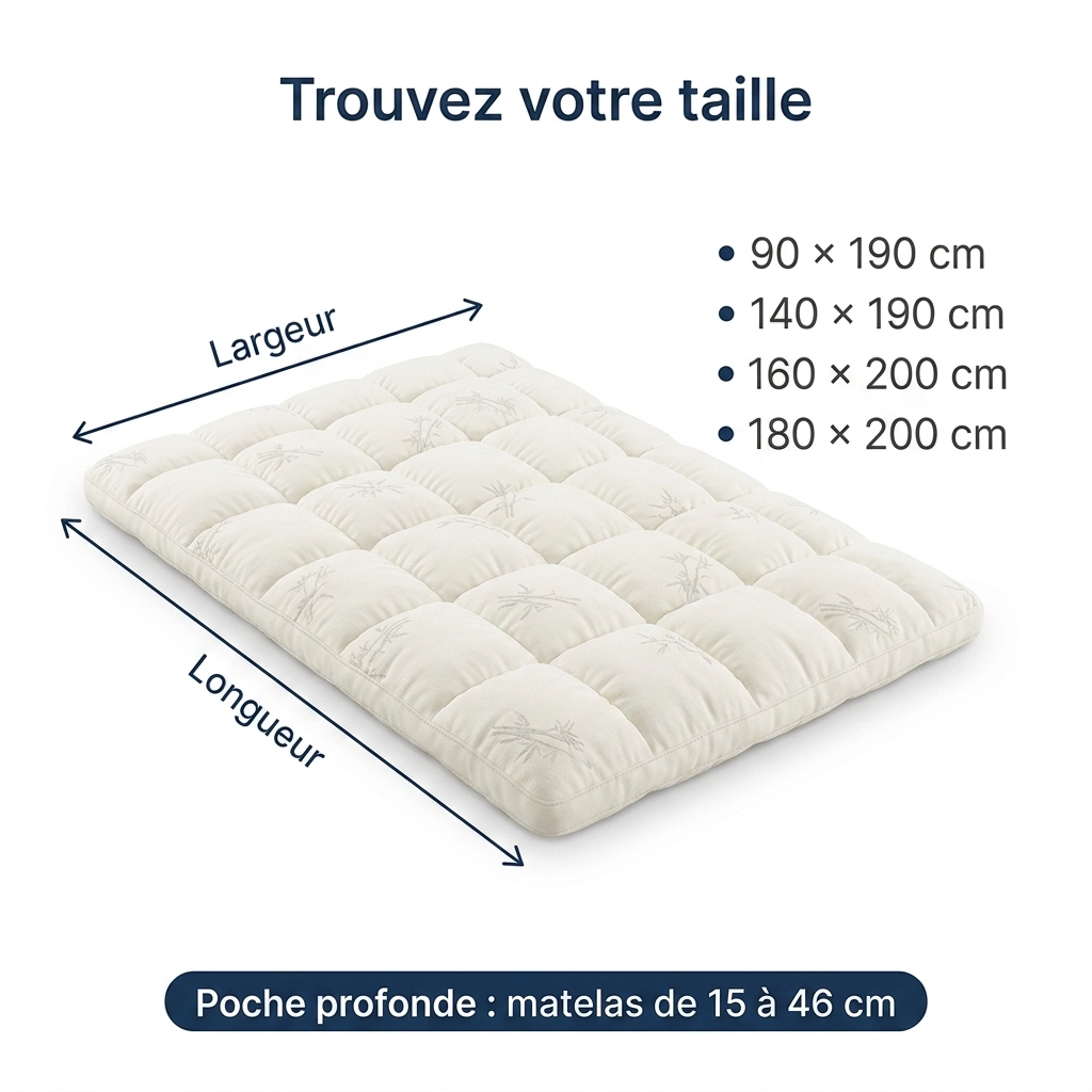 Sonnora™ | Surmatelas bambou 3D, moelleux nuage fraîcheur toute la nuit