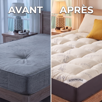Sonnora™ | Surmatelas bambou 3D, moelleux nuage fraîcheur toute la nuit